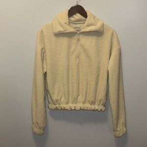 Urban Outfitters Cream Cropped Sherpa 1/4 Zip Pullover Size XS
